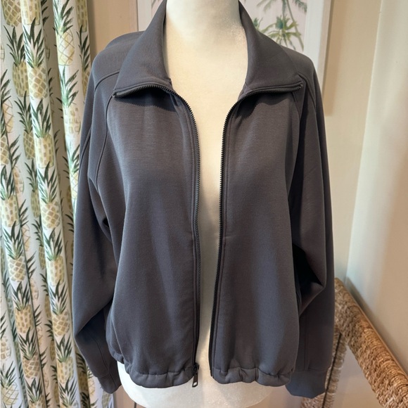 YPB Abercrombie Gray Jacket Sporty Full Zip Collar Long Sleeve Active Pockets - Picture 2 of 6